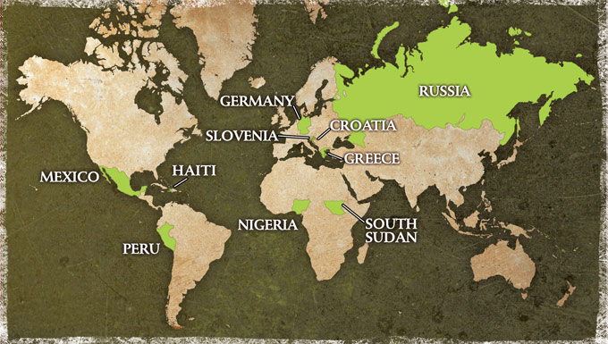 Click on any highlighted country to see trip photos.